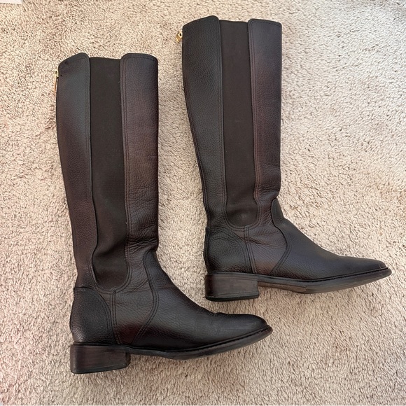 Tory Burch Dark Brown Leather Riding Boots Women’s 5 Kids 3 - Picture 4 of 10
